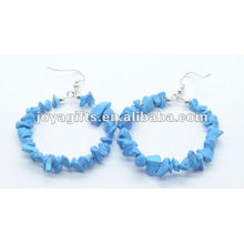 Fashion Round Shape Turquoise Chip Stone Earring natural chip gemstone earrings with silver earrings hoop findings